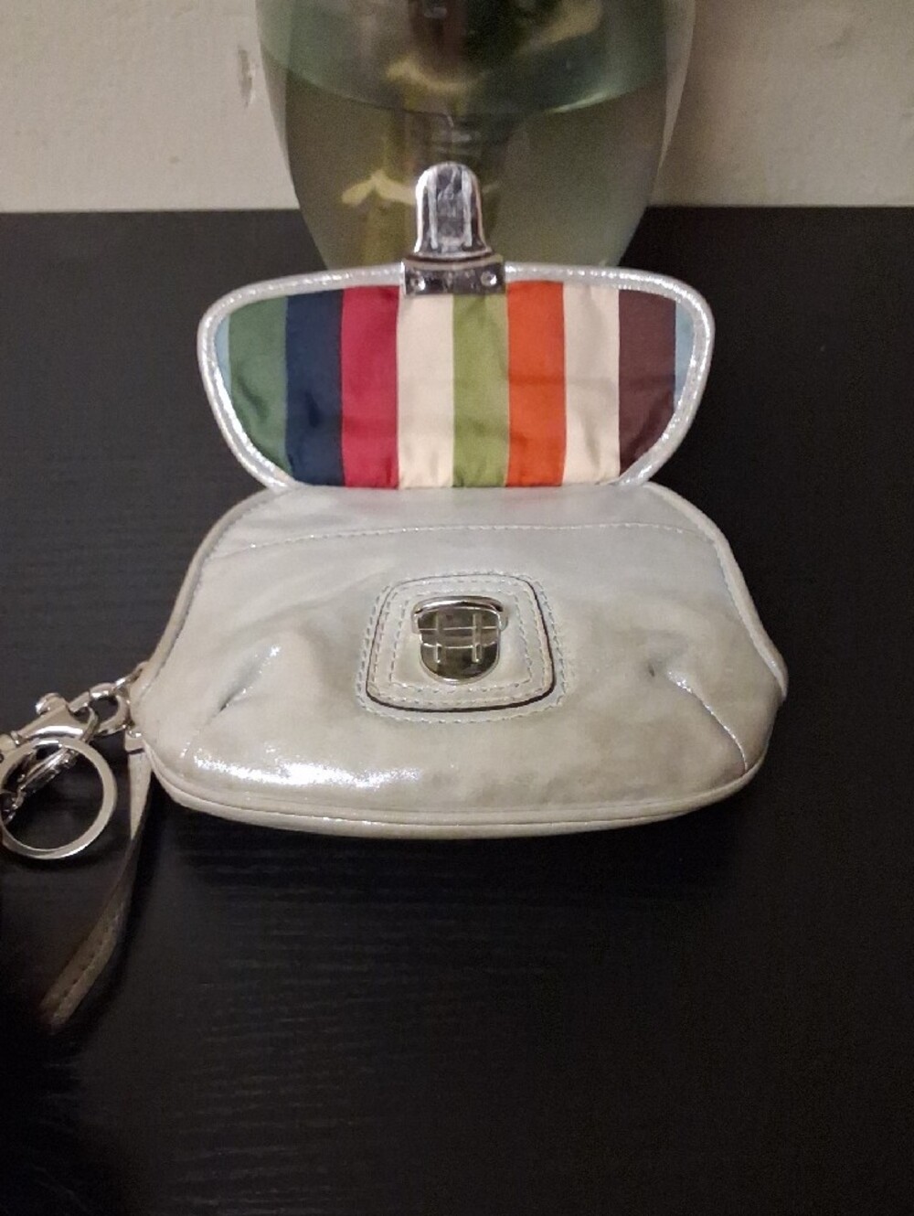 Coach Metallic Silver Light Champagne Wristlet with Front Push-Lock - Picture 4 of 9